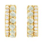 14K Gold Double Row White Opal and Diamond Huggie Hoop Earrings 14K Gold Double Row White Opal and Diamond Huggie Hoop Earrings