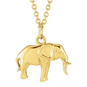 14K Yellow Gold Elephant Pendant Necklace