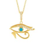 14K Gold Eye of Horus Pendant Necklace with Turquoise and Diamonds