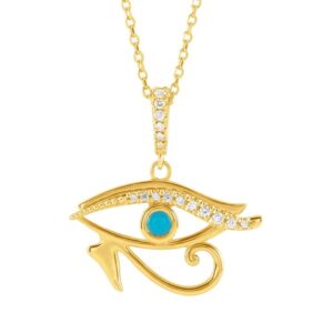 14K Gold Eye of Horus Pendant Necklace with Turquoise and Diamonds