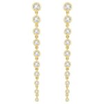 14K Gold Long Graduated Diamond Dangle Earrings 2 CTW 2.5 Inch