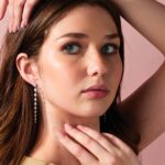 14K Gold Long Graduated Diamond Dangle Earrings 2 CTW 2.5 Inch on Model