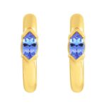 14K Gold Marquise Blue Tanzanite Hoop Earrings 10 mm