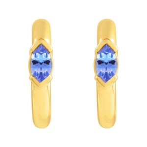 14K Gold Marquise Blue Tanzanite Hoop Earrings 10 mm