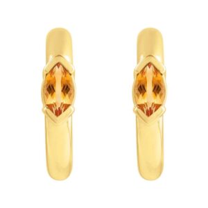 14K Gold Marquise Citrine Hoop Earrings 10 mm