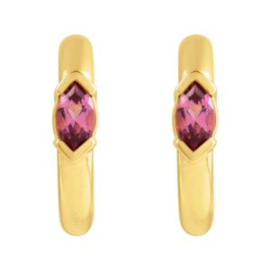 14K Gold Marquise Pink Tourmaline Hoop Earrings 10 mm