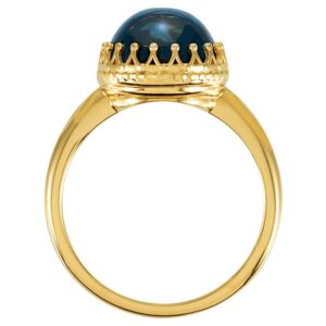 14K Gold Natural Cabochon London Blue Topaz Crown Ring