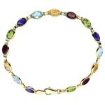 14K Gold Oval Multi color Gemstone Tennis Bracelet