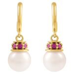 14K Gold Pink Tourmaline Pearl Dangle Hoop Earrings 14K Gold Pink Tourmaline Pearl Dangle Hoop Earrings