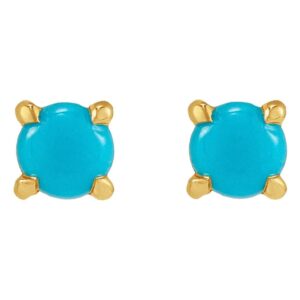 14K Gold Single 3mm Genuine Turquoise Stud Earrings Flat Back