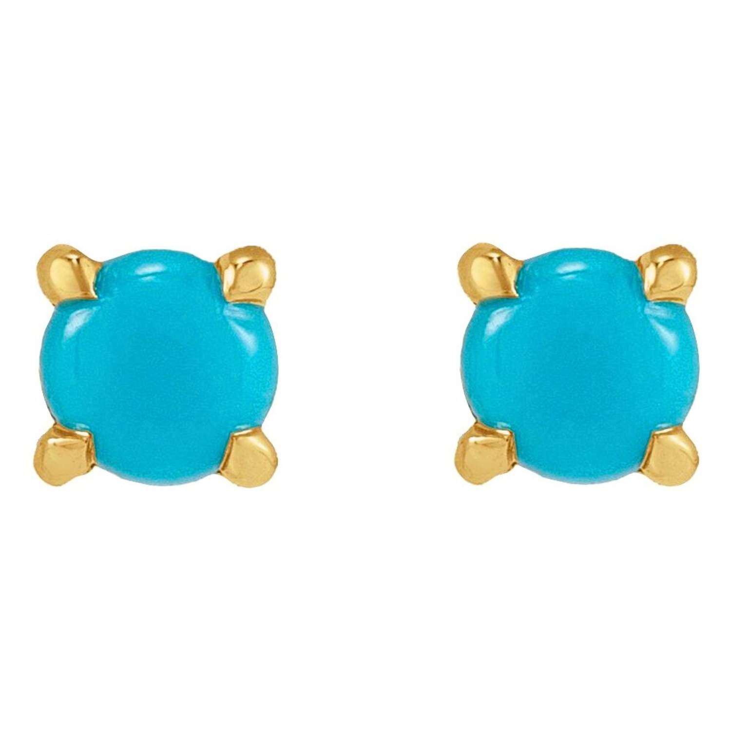 14K Gold Single 3mm Genuine Turquoise Stud Earrings Flat Back 14K Gold Single 3mm Genuine Turquoise Stud Earrings Flat Back