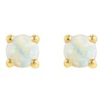 14K Gold Single 3mm White Opal Stud Earrings Flat Back