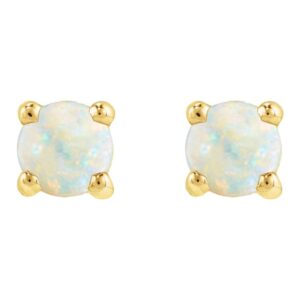 14K Gold Single 3mm White Opal Stud Earrings Flat Back