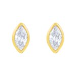 14K Gold Single Marquise Diamond Bezel Set Stud Earrings Flat Back