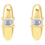 14K Gold Solitaire Emerald Cut Diamond Huggie Hoop Earrings 1 3 Ct 14K Gold Solitaire Emerald Cut Diamond Huggie Hoop Earrings 1 3 Ct