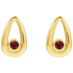 14K Gold Solitaire Red Garnet Teardrop Stud Earrings