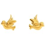 14K Gold Sparrow Bird Stud Earrings