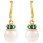 14K London Blue Topaz Pearl Dangle Hoop Earrings 14K London Blue Topaz Pearl Dangle Hoop Earrings
