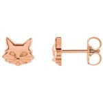 14K Rose Gold Cat Stud Earrings