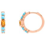 14K Rose Gold Citrine and Turquoise Hinged Hoop Earrings 19.6 mm 14K Rose Gold Citrine and Turquoise Hinged Hoop Earrings 19.6 mm