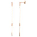 14K Rose Gold Diamond Bar Drop Chain Earrings