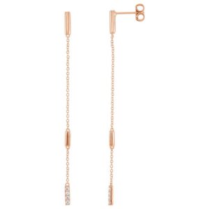 14K Rose Gold Diamond Bar Drop Chain Earrings