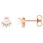 14K Rose Gold Diamond Crown Pearl Stud Earrings 14K Rose Gold Diamond Crown Pearl Stud Earrings