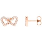 14K Rose Gold Diamond Interlocking Double Heart Stud Earrings 1 5 CTW