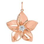14K Rose Gold Diamond Plumeria Flower Pendant