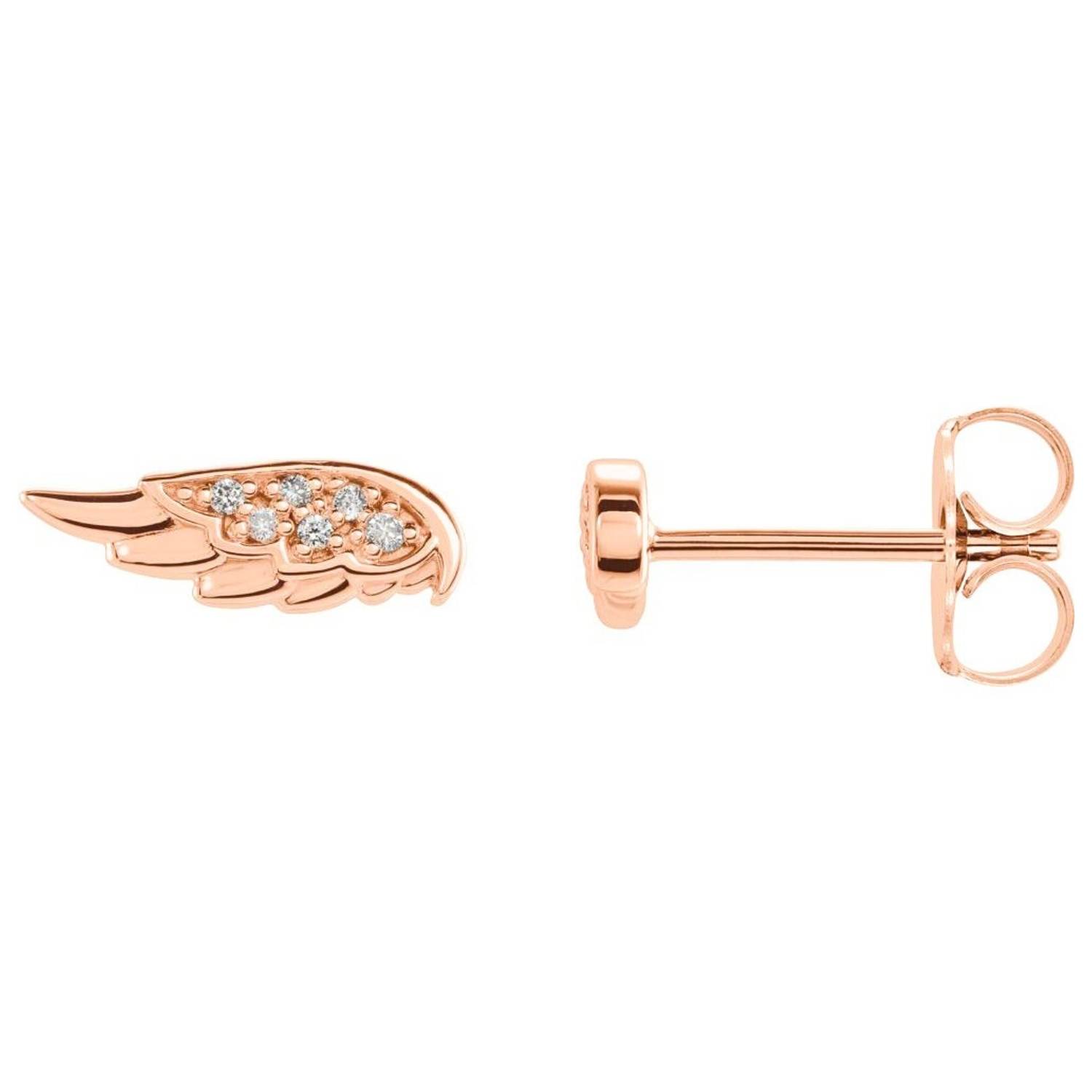 14K Rose Gold Diamond Sparkling Angel Wing Stud Earrings 14K Rose Gold Diamond Sparkling Angel Wing Stud Earrings