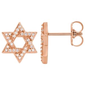 14K Rose Gold Diamond Star of David Stud Earrings