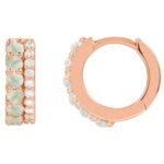 14K Rose Gold Double Row White Opal and Diamond Huggie Hoop Earrings 14K Rose Gold Double Row White Opal and Diamond Huggie Hoop Earrings