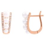 14K Rose Gold Graduated Pearl Diamond Hoop Earrings 14K Rose Gold Graduated Pearl Diamond Hoop Earrings