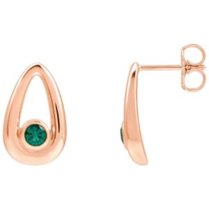 14K Rose Gold Lab Emerald Solitaire Teardrop Stud Earrings