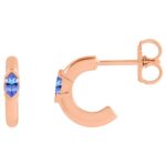 14K Rose Gold Marquise Blue Tanzanite Hoop Earrings 10 mm