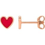 14K Rose Gold Red Enamel Heart Stud Earrings 14K Rose Gold Red Enamel Heart Stud Earrings