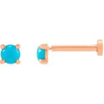 14K Rose Gold Single 3mm Genuine Turquoise Stud Earrings Flat Back 14K Rose Gold Single 3mm Genuine Turquoise Stud Earrings Flat Back