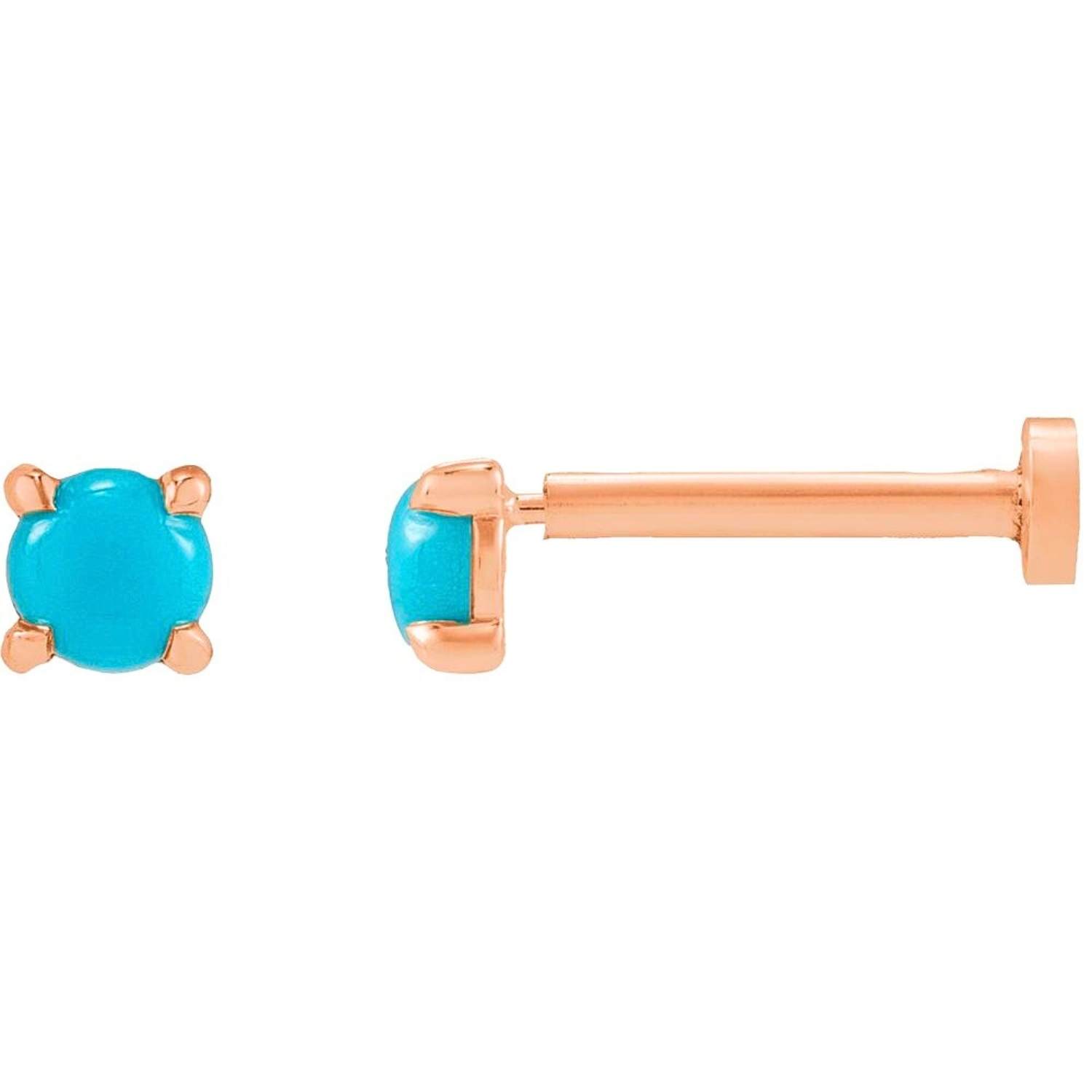 14K Rose Gold Single 3mm Genuine Turquoise Stud Earrings Flat Back 14K Rose Gold Single 3mm Genuine Turquoise Stud Earrings Flat Back