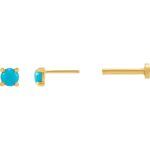 14K Rose Gold Single 3mm Genuine Turquoise Stud Earrings Tension Flat Back 14K Rose Gold Single 3mm Genuine Turquoise Stud Earrings Tension Flat Back