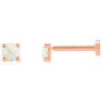 14K Rose Gold Single 3mm White Opal Stud Earrings Flat Back