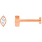14K Rose Gold Single Marquise Diamond Stud Earrings Flat Back