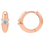 14K Rose Gold Solitaire Emerald Cut Diamond Huggie Hoop Earrings 1 3 Ct 14K Rose Gold Solitaire Emerald Cut Diamond Huggie Hoop Earrings 1 3 Ct