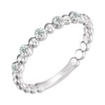 14K White Gold Beaded Diamond Station Stackable Ring 14K White Gold Beaded Diamond Station Stackable Ring