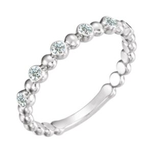 14K White Gold Beaded Diamond Station Stackable Ring