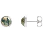 14K White Gold Bezel Set Green Moss Agate Stud Earrings 14K White Gold Bezel Set Green Moss Agate Stud Earrings
