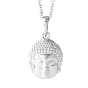 14K White Gold Buddha Head Pendant Necklace