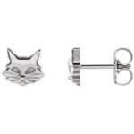 14K White Gold Cat Stud Earrings