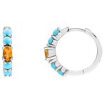 14K White Gold Citrine and Turquoise Hinged Hoop Earrings 19.6 mm 14K White Gold Citrine and Turquoise Hinged Hoop Earrings 19.6 mm