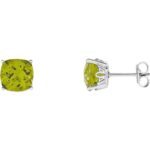 14K White Gold Cushion Cut Peridot Stud Earrings