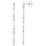 14K White Gold Dangle Multi Diamond Chain Stud Earrings